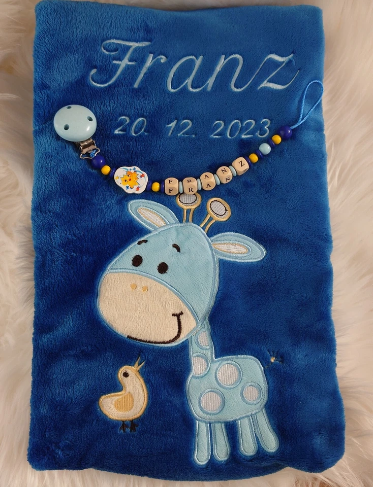 Babydecke mit Namen bestickt + Schnullerkette Geschenk Baby Taufe Geburt rosa - Bild 3 von 4