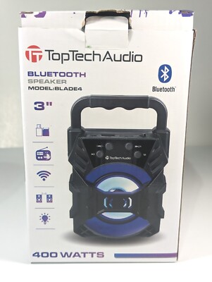 TopTech Audio Bluetooth Speaker Black 400 Watt Mini Portable Party Lights 