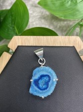 1.5  Blue Druzy Gemstone Pendant  Bail 925 Silver Plated Handmade New B2244