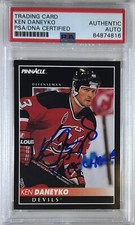 Ken Daneyko  auto insc 1992 Pinnacle card PSA Encapsulated New Jersey Devils