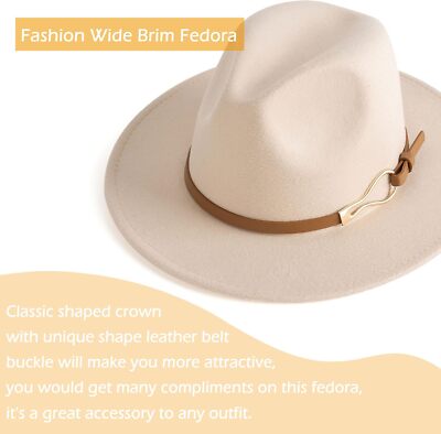 Wide Brim Fedora Floppy Panama Hat with Belt Buckle Womens Classic Wide Brim Floppy Panama Hat Belt Buckle Wool  main image 2