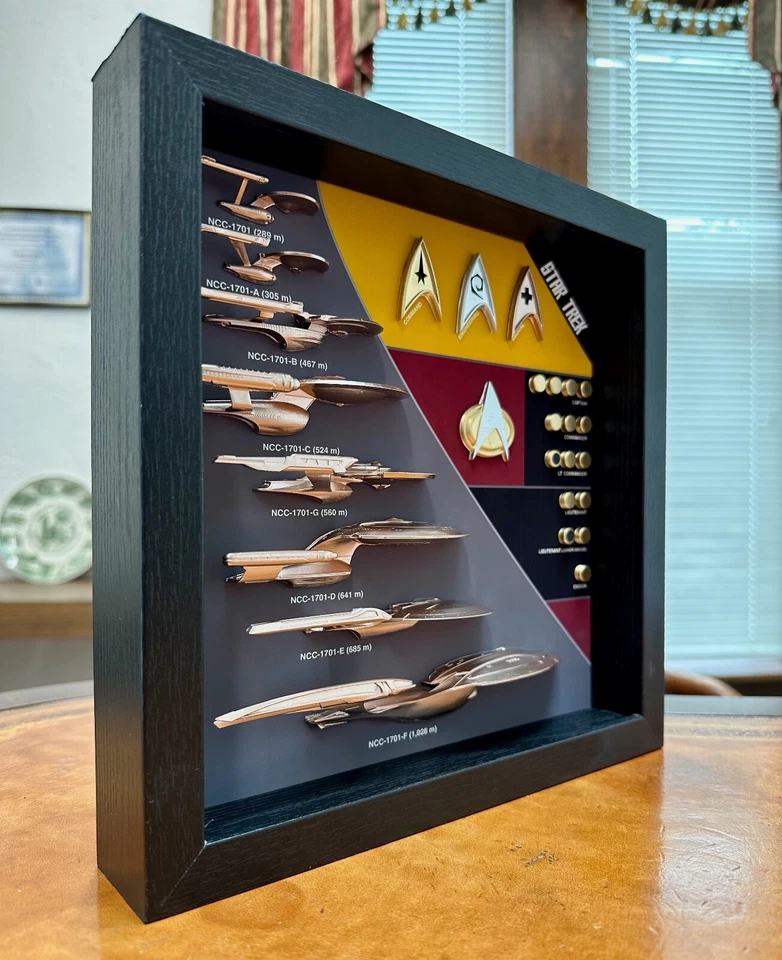 Ship & Combadge Display Shadow Box Star Trek, Enterprise, Large *Fan Made*, w/ G - Image 3 of 4