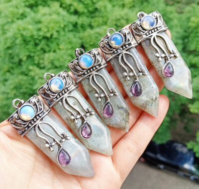 5pcs Labradorite Stone Sword Pendants Prism Chakra Reiki Healing Amulet New GQ