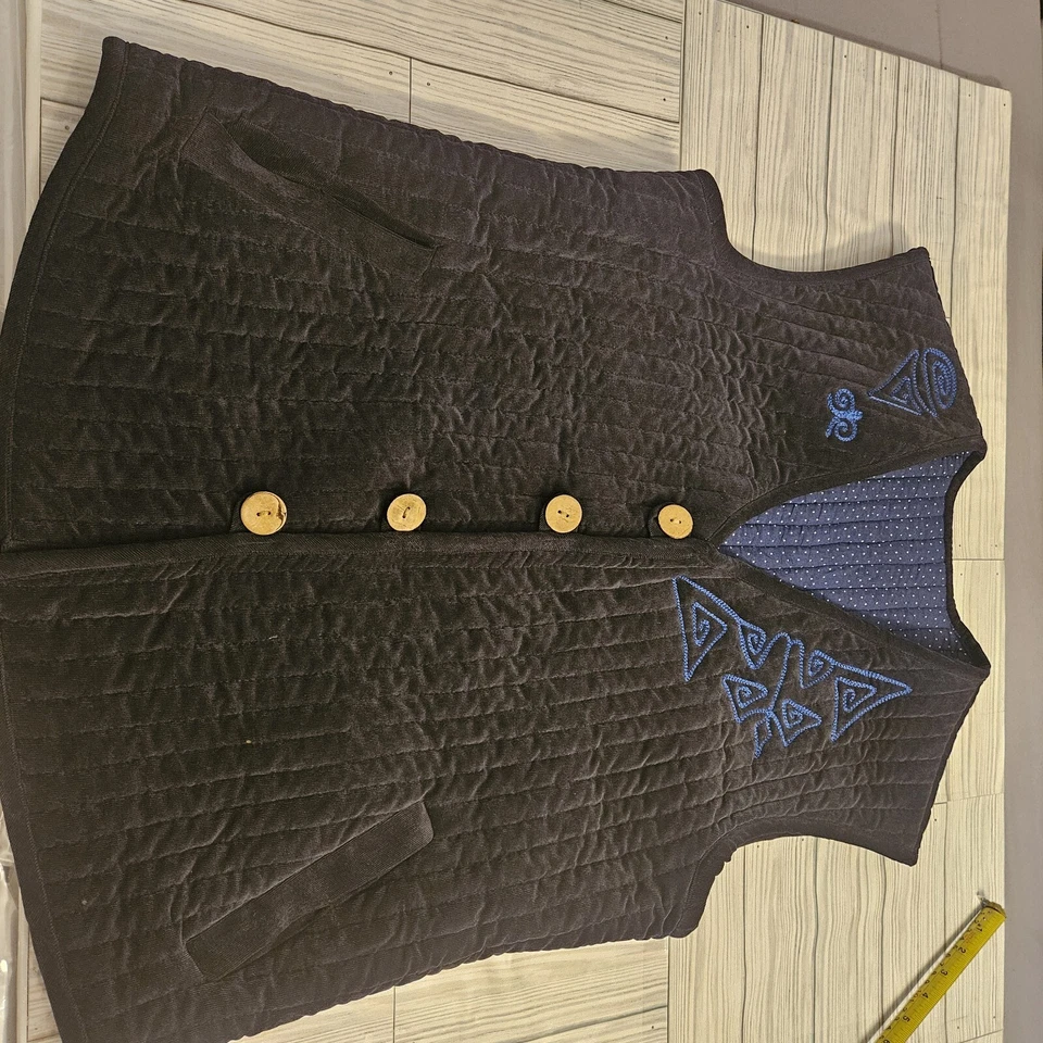 Chaleco Acolchado Negro y Azul Para Hombres Grande Cuatro Botones Bolsillos Festival Gitano Rey Foto 2 de 4