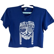 Have A Willie Nice Day Cropped T-Shirt Womens Size L Blue
