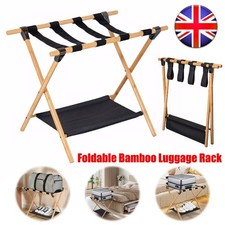 Folding Hotel Bamboo Luggage Rack Stand Black Home Suitcase Storage Holder 2Tier