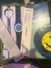 Swatch Royal Pop Blue Quartz Watch Blue Silicone Strap Box Papers