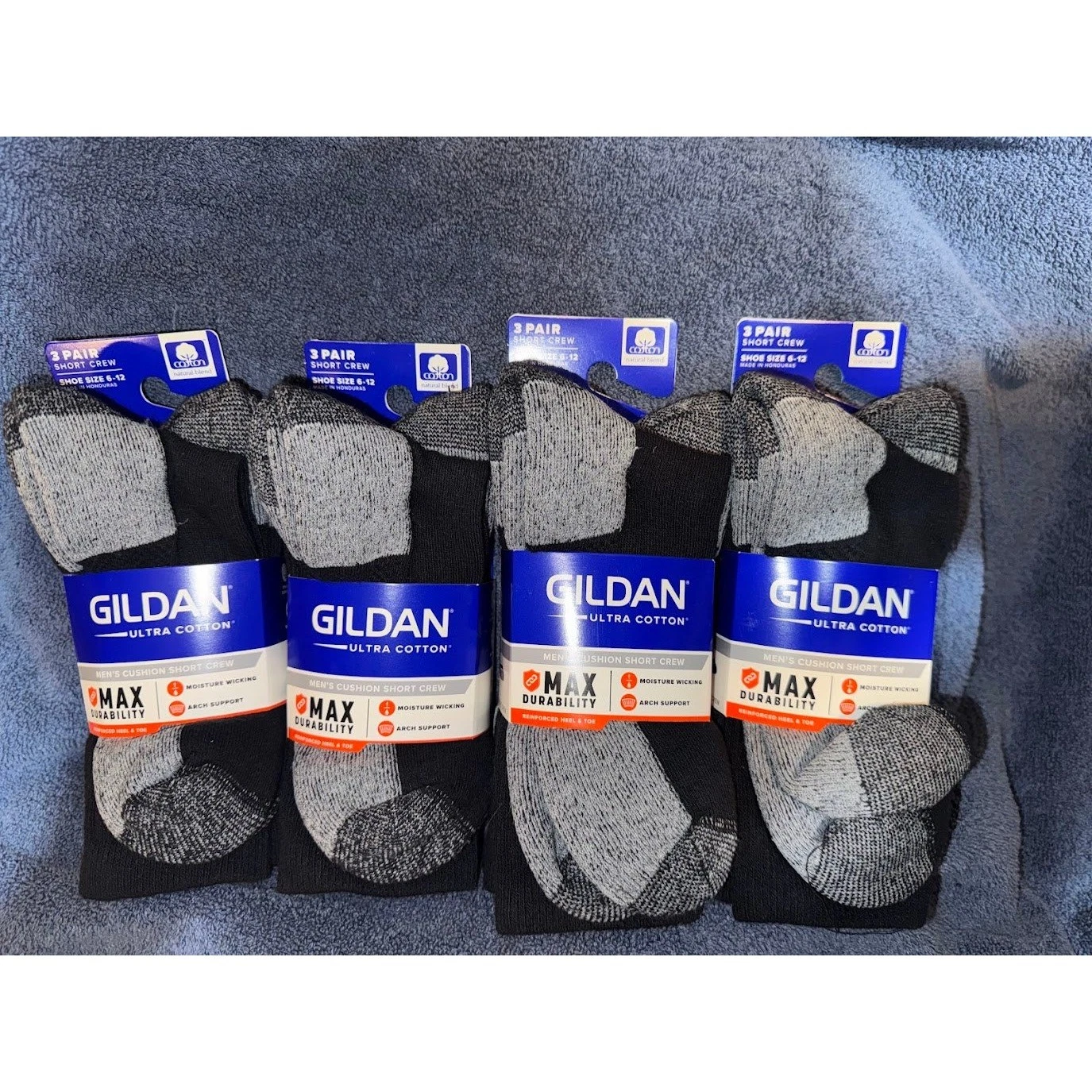 Gildan Ultra Cotton Mens Short Crew Socks 12 Pair Pack Black Grey Shoe Size 6-12
