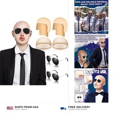 Bald cap costume 6 piece set with glasses and hair nets for Halloween cosplay