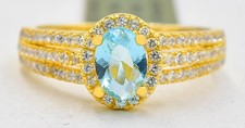 GENUINE 1.15 Cts BLUE TOPAZ  WHITE SAPPHIRE RING 14k YELLOW GOLD PLATED .925 