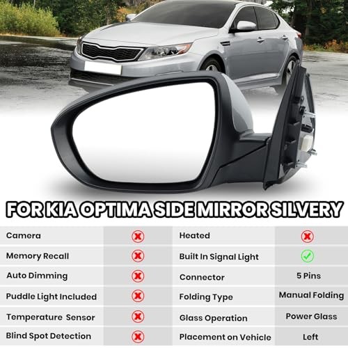 Driver Side Mirror Compatible with 2011 2012 2013 Kia Optima Mirrors with Turn S - 第 3/8 張圖片