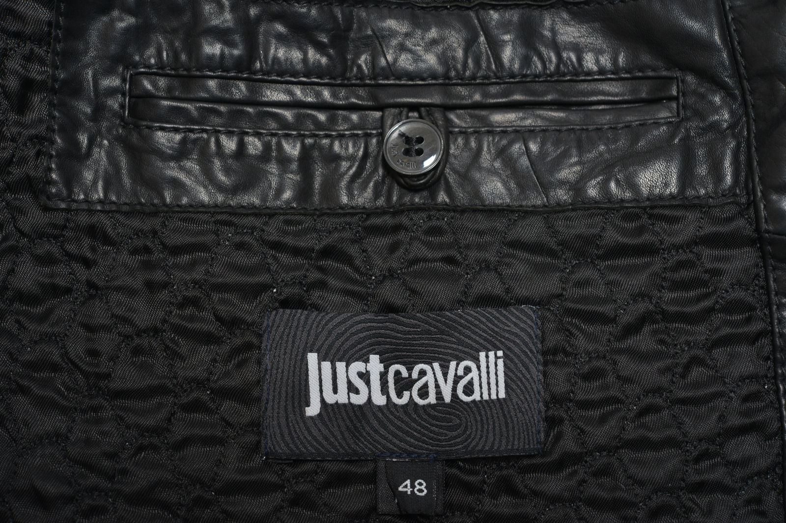 Just Cavalli Men's Black Full Zip 100percent Calf Leather Bomber Jacket US S IT 48 image 4