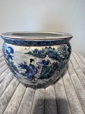 Antique CHINESE Old Famelia Blue &White Porcelain Fish, Planter,Jardiniere 
