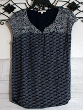 Anthropologie Skies Are Blue Women's Top Size L Short Sleeve Blue Round Neck