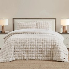 FRYE, 3 Piece - Faux Fur Comforter Set Beige Size Queen