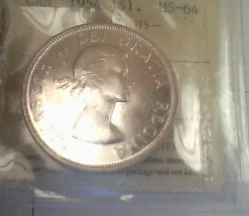 (242) 1954 QE Canada silver dollar  MS-64 ICCS