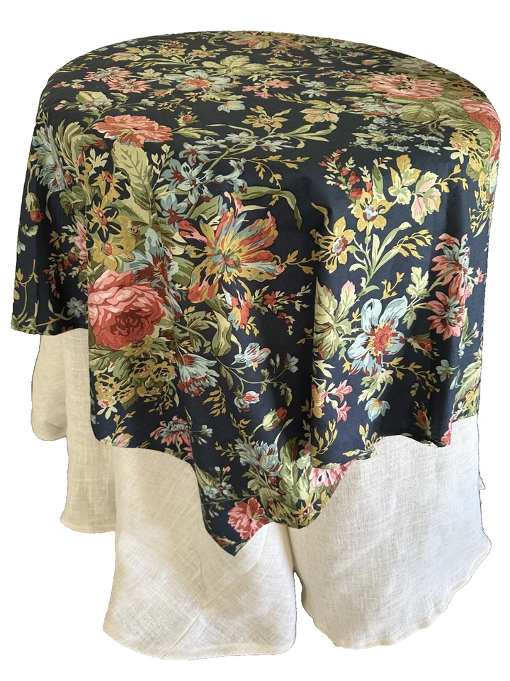 April Cornell Navy/pink  Floral Tablecloth  52" sq. handmade New - Image 2 of 4