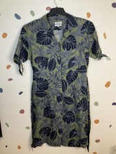 Farhi by Nicole Farhi Pure Linen Size 14 Green Belted Full Buttoned Shirt Dress