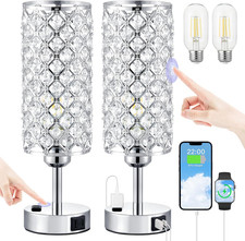 Silver Crystal Lamps Set of 2, 3-Way Dimmable Touch Lamps for Nightstand