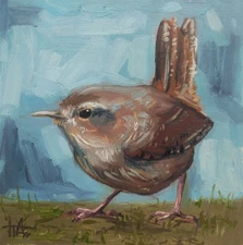 Original Oil Painting Bird Brown 5 x 5 inches Miniature Painting