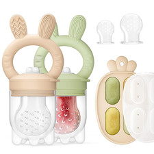 2 ALIMENTADORES DE FRUTA BEBE CONGELADOR PARA SILICONA SIN BPA CARAMELO OLIVA
