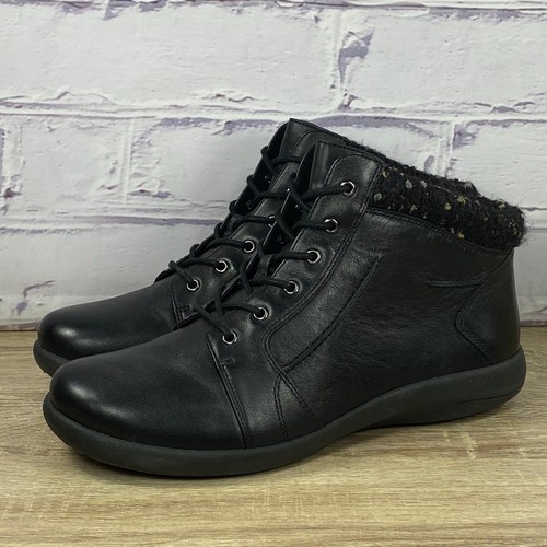Abeo Elda Black Soft Leather Lace-Up Booties Women's Size 8 Comfort Ankle Boots - Picture 1 of 9