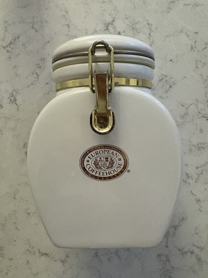Vintage European Coffeehouse Coffee Canister White Ceramic Container Jar