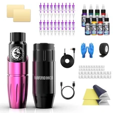 Wormhole Cordless Tattoo Machine, Completely Gun Kit with Pink 