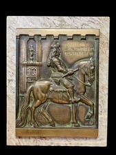 Bronze Relief Jan Wellem Düsseldorf 1705 sign. Wiehe auf Marmor Plakette