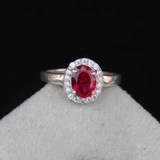 Oval Cut Ruby Sterling Silver Ring Birthday Gift For Women