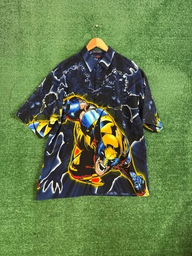 Vintage Y2K Marvel Shirt Mens Size L Wolverine X Men All Over Print Button Up