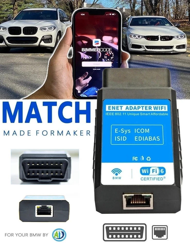 BimmerCode,BM3,MHD ENET WiFi Wireless OBD2 Adapter for BMW F/G/I ...