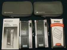 LOT OF 2 VINTAGE DICTAPHONE VOICE PROCESSOR MODEL #3253 W/CASE, INST & CASSETTES