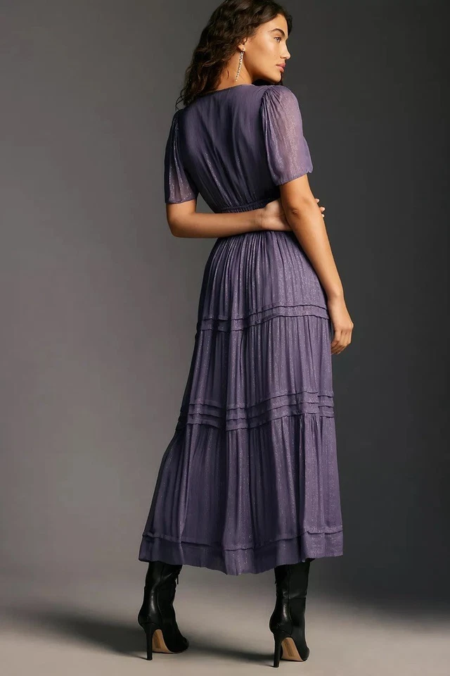 Anthropologie The Somerset Maxi Dress Lurex Edition Metallic Marin Navy L NWT - Image 3 of 4