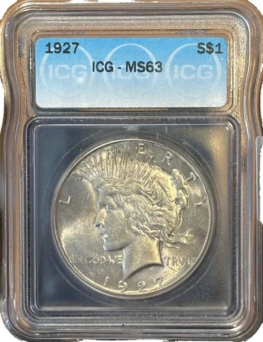 1927 PEACE DOLLAR ICG MS63- KEY DATE 843K MINTAGE
