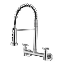 Wall Mount Faucet 8 Inch Center, with With Spring Sprayer D With Spring Sprayer