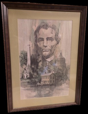 Abraham Lincoln vintage Watercolor Original Painting - Honest Abe