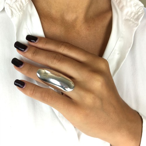 Silverly Sterling Silver Armour Statement Ring - Full Finger, Cut-Out Floral Filigree Design