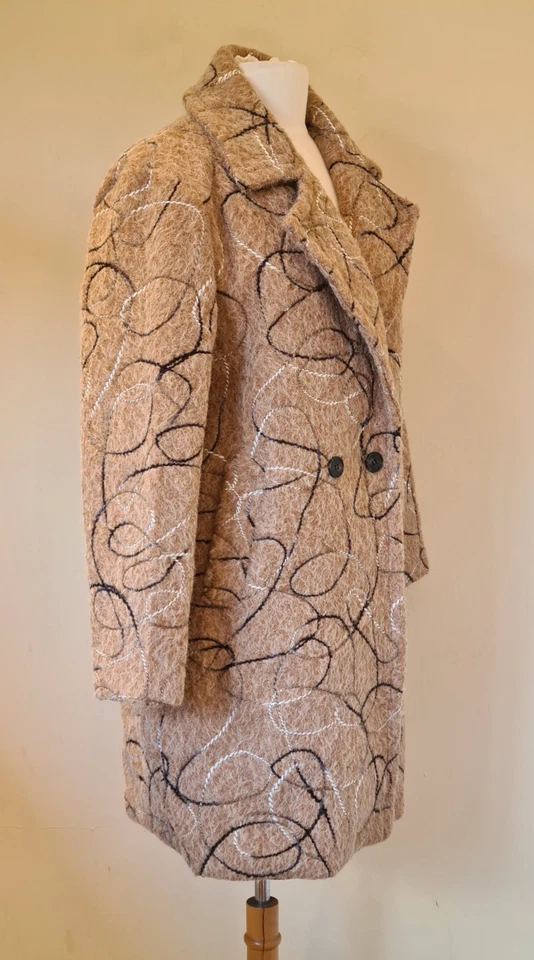 Made In Italy coat jacket collar pockets brown blanket stitch One Size UK 10-16 - Image 4 of 4