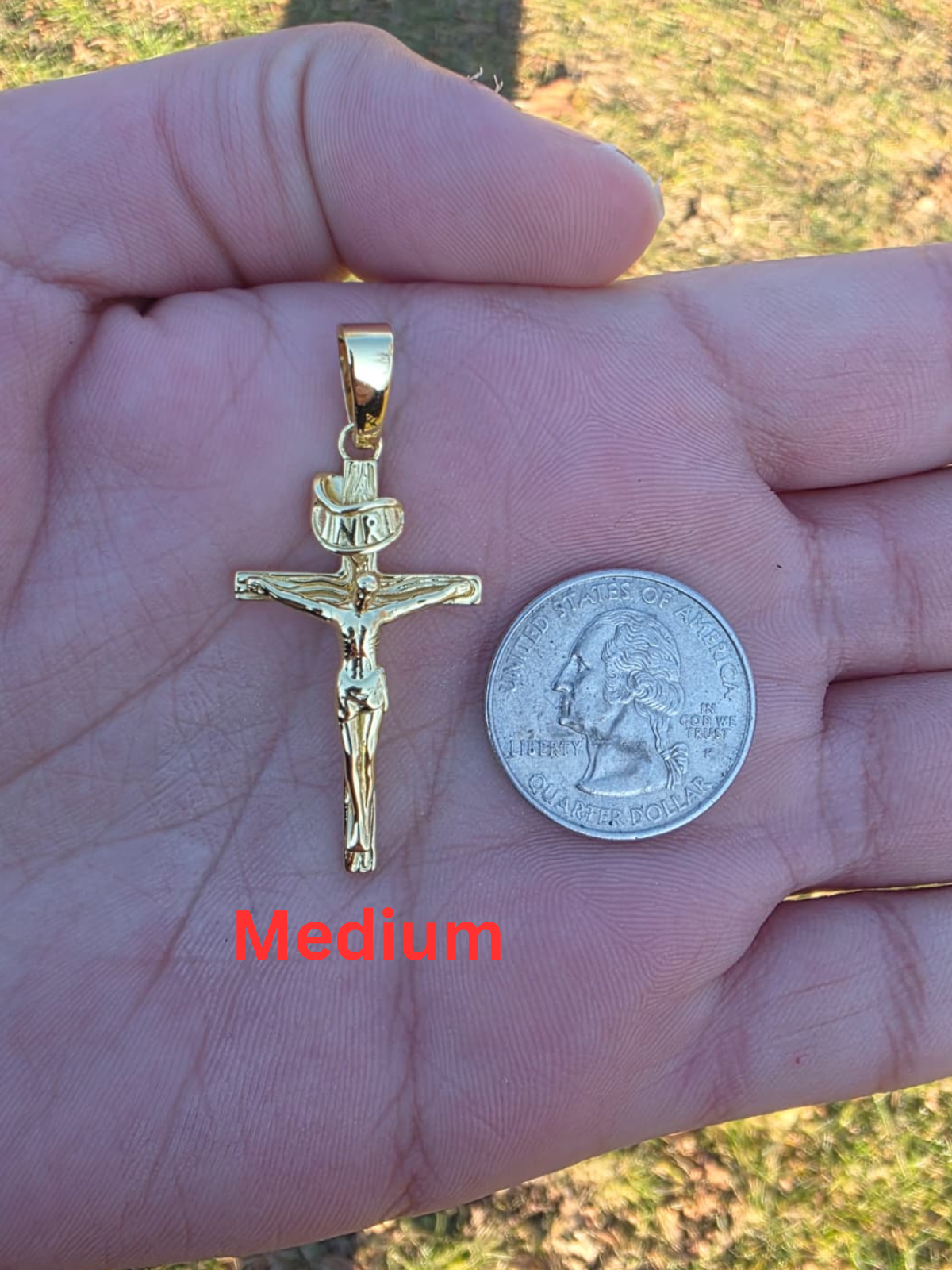14K Gold Plated Solid 925 Sterling Silver Cross Jesus Crucifix Pendant ...