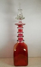 Vintage MCM Blenko Glass For Rainbow 16 1/2" Square Decanter Cranberry Flashed 