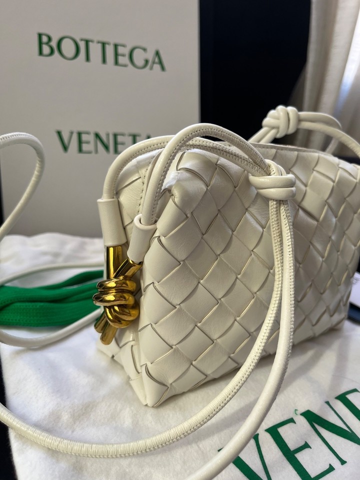 Bottega Veneta Mini Loop Gold Knots Bone White Leather Crossbody Bag Brand New!