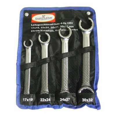 Bremsleitungsschlüssel Satz Ringschlüssel 17-32mm offen 4-tlg Set mit Rolltasche