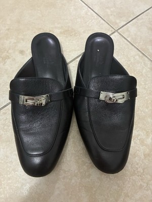 Hermes OZ Mules Black Leather Slip-On Loafer Flats with  display picture 1