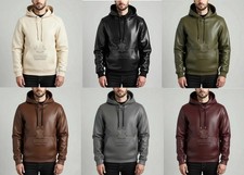 Men's Premium Leather Hoodie Handmade Authentic Genuine Lambskin Leather Jacket