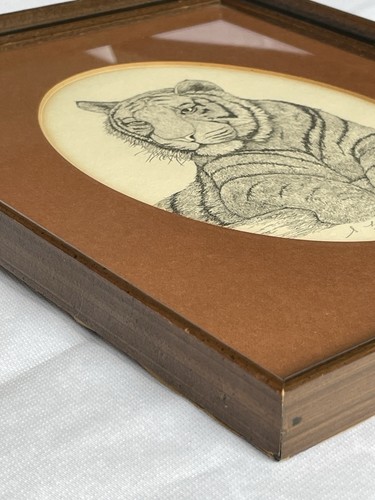 Vintage Steve Leonardi Wildlife Grafik Tiger Radierung Druck signiert 897/1000 gerahmt - Bild 3 von 6