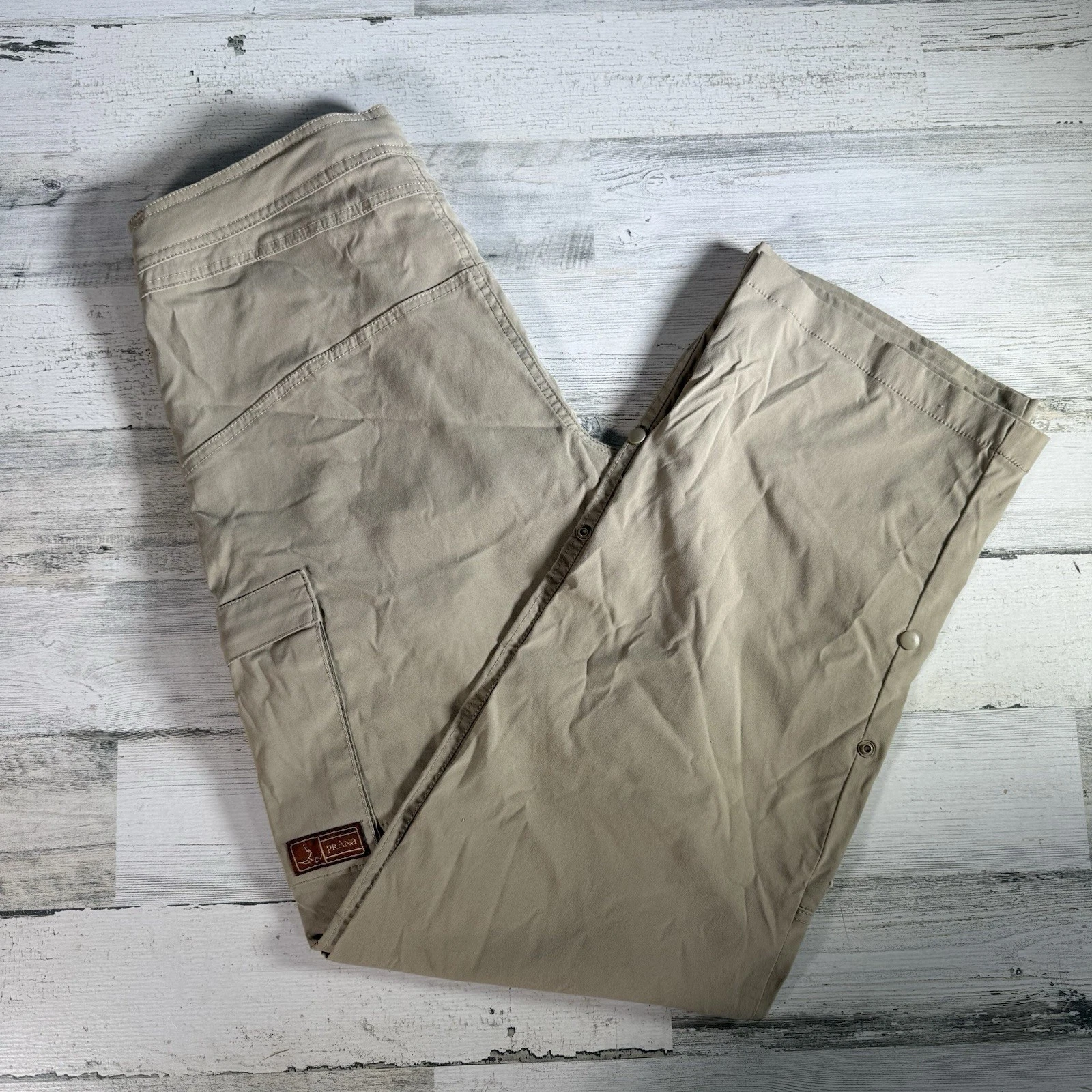 Prana Men’s Snap Cuff Belted Hiking Pants Beige Size Medium (32x32) Outdoor
