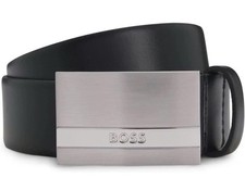 Image of Boss Mens Baxton Leather Belt Black Size 90cm / 34 ( fits 32” ) RRP £89 New