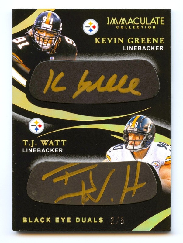 KEVIN GREENE + TJ WATT 2020 IMMACULATE EYE BLACK DUAL AUTO AUTOGRAPH #3/5