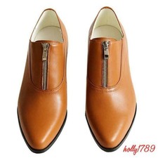 Mens Real Leather British Pointy Zipper casual Decor dress casual shoes